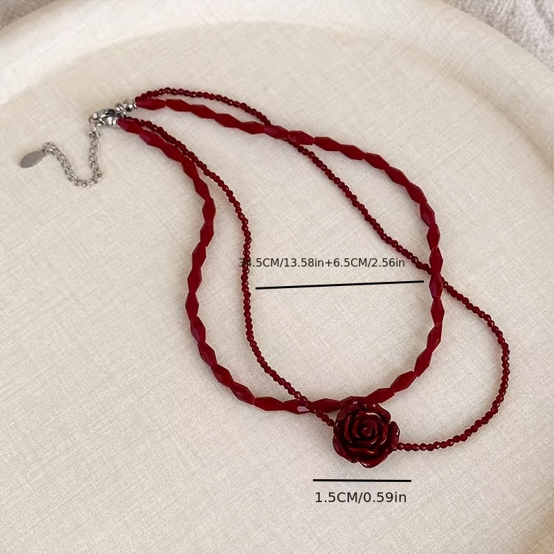 French-Style Red Rose Double-Layer Stackable Necklace