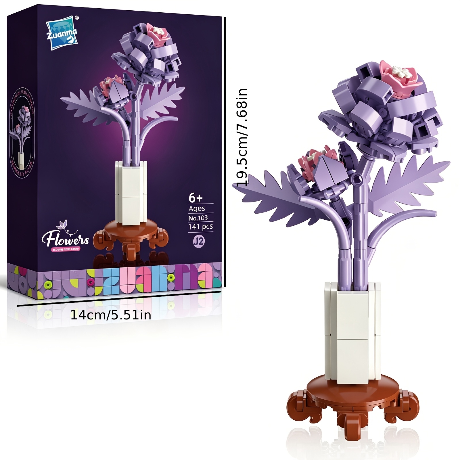 TEMU 141pcs Purple Flower Building Toy Sets, Artificial Flower Bouquets, Potted Decorations, Ideal Gifts For Boys And Girls, Christmas, Halloween,
