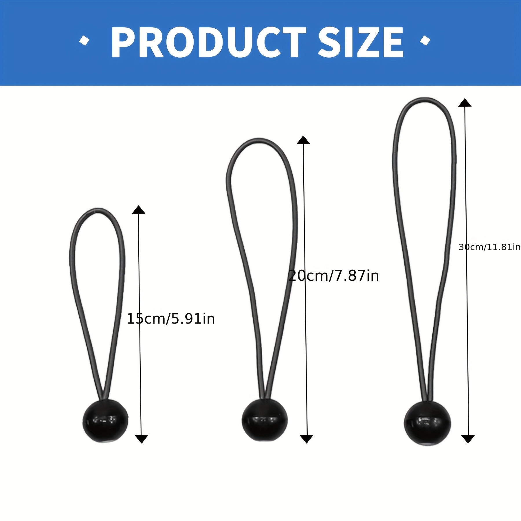 Image of Pack Of 30 With Ball, 15/20/30cm Tent Rubbers With Ball, Tarpaulin Tensioner With Ball, Tensioner With Ball, Short For Tarpaulins, Gazebos, Banner Black
