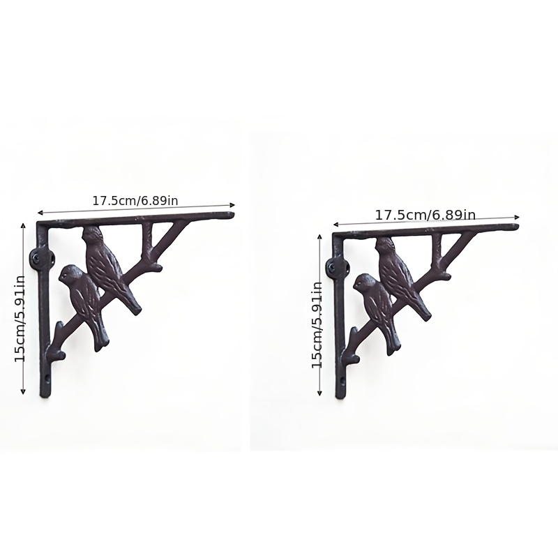 E-shop Hochbelastbare Doppel-Vogelregal-Halterung aus Gusseisen – Rostfester stabiler 90°-Winkel-Wandhalterungsplattenhaken – 2 Stück, Schwarz, 17,5