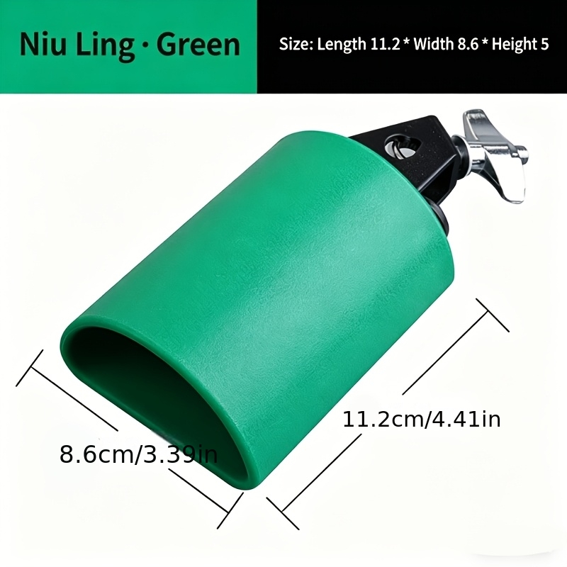 Resin Cowbell Snare Drum Small Percussion Instrument, Green and Yellow   Clapper, High-  Resin Wooden Fish Percussion Instrument