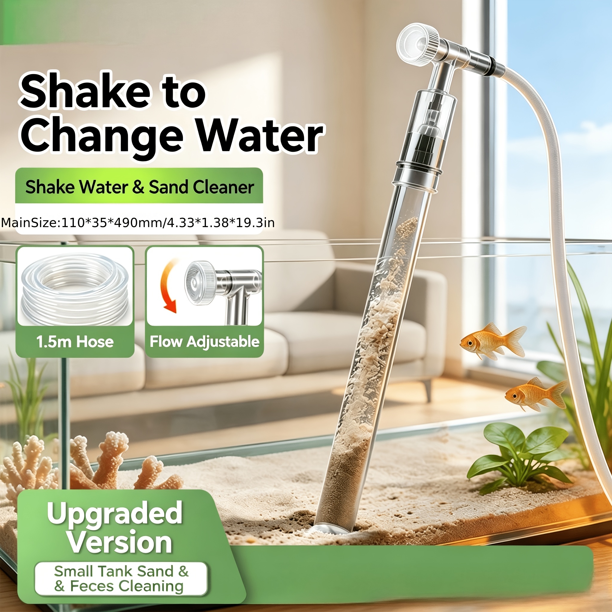 TEMU Aquarium Cleaning Sand Washing Tool, Water Change And Waste Suction Device, Fish Tank Waste Scooper, Household Water Changing Tool, Cleaning