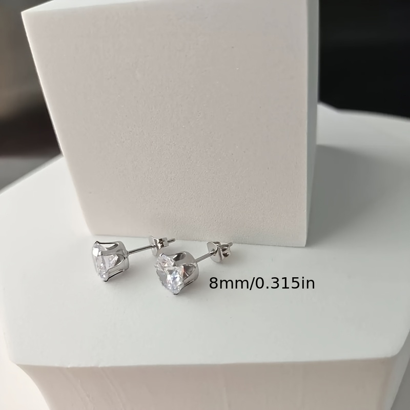 E-shop 2 Stück/1 Stück Elegante 304 Edelstahl Ohrstecker, Einfache Multifunktionale 3-8mm Kubische Synthetische Zirkon Ohrstecker, Geeignet für Partys