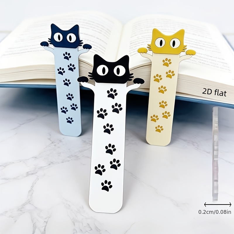 TEMU 3er-Set 2D Acryl Flach Schwarz Katzenkopf und Pfoten Lesezeichen, für Katzenliebhaber, Frauen, Studenten, Lehrer und Bücherliebhaber, Sehr gut