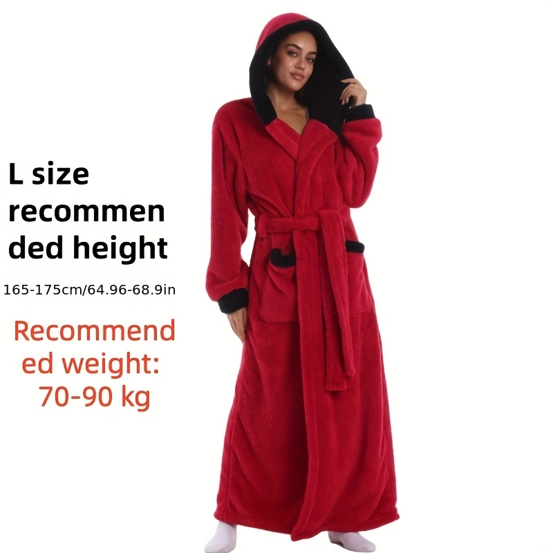 1 stuks Extra Lange Badjas - Dikke Winter Badjas met Capuchon, Pluche Fleece-achtige Textuur, Elegante Badjas voor Thuis & Reizen voor Vrouwen/Mannen