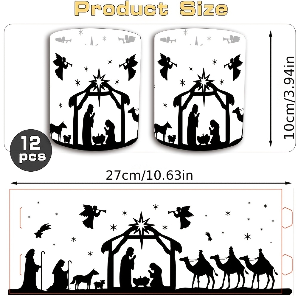 TEMU 12pcs Christmas Scene Candle Lantern Set, Holy Family Nativity Scene Christmas Tea Light Covers, Christian Religious Holiday Table Decorations