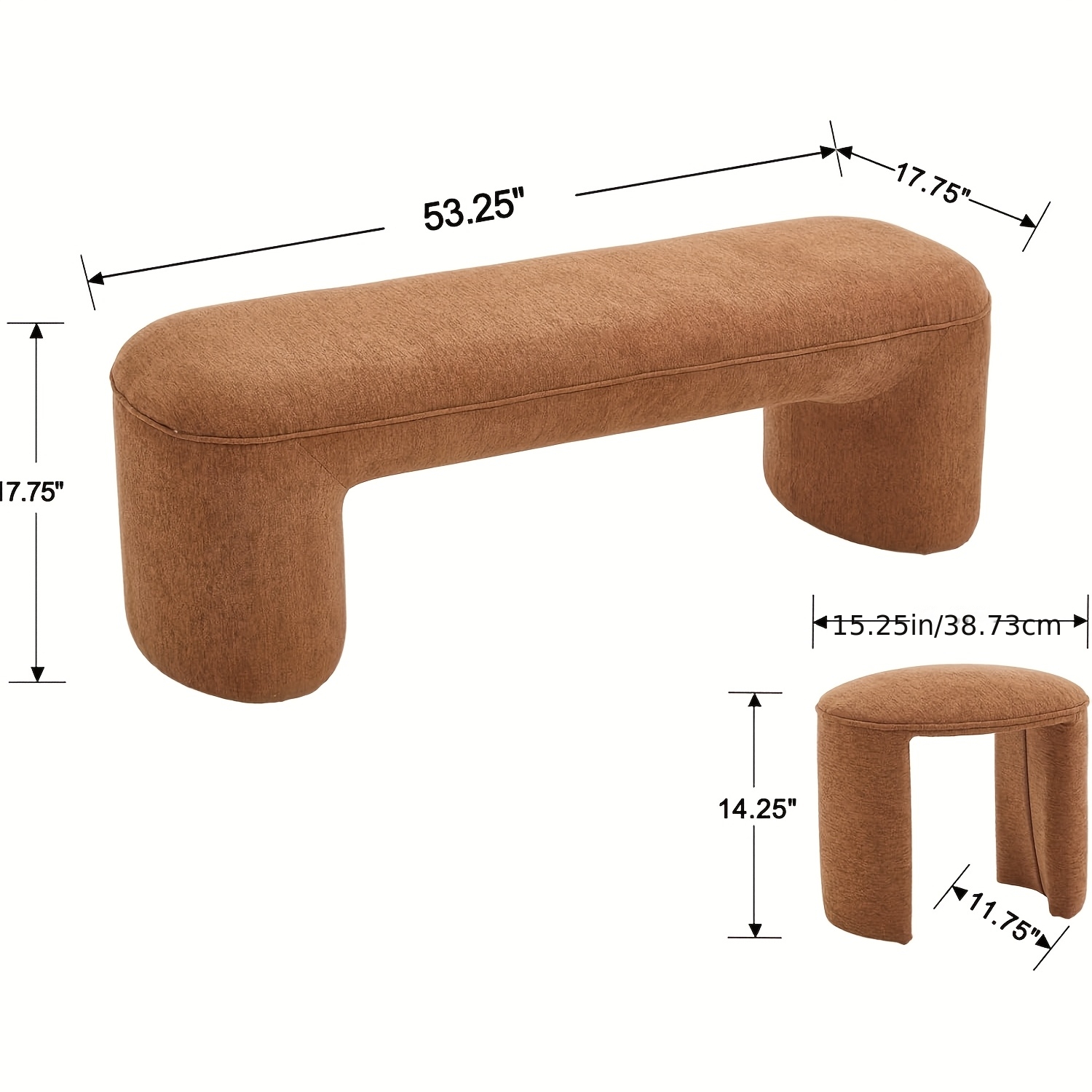 53 Inch Long Bedroom Bench with 2pcs Step Stools, Nesting Ottoman Bench Set, Padded End Of Bed Bench Modern Upholstered Bench for Living Room, Entry, Porch
