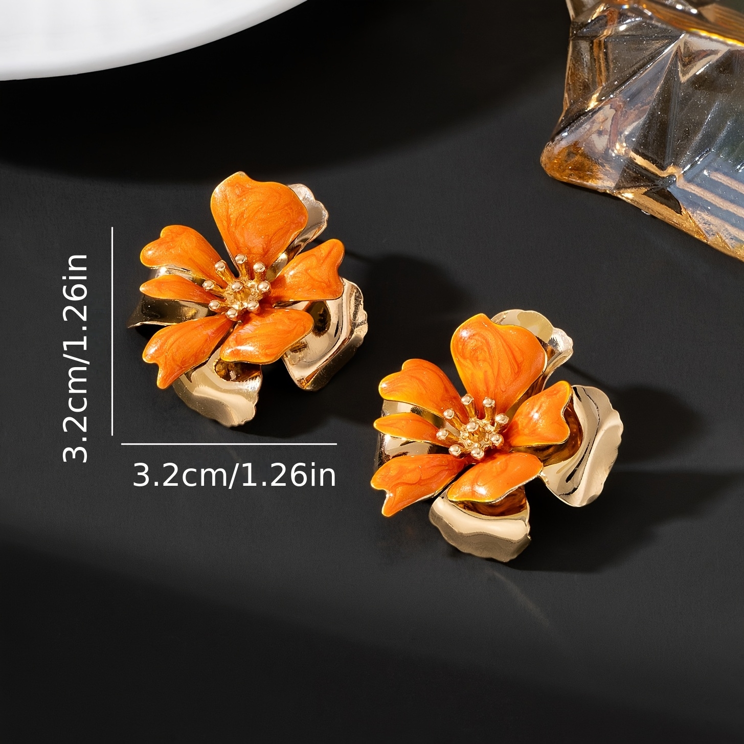 Radiant Handmade Double-Layered Orange Blossom Ear Studs, Festive Gift