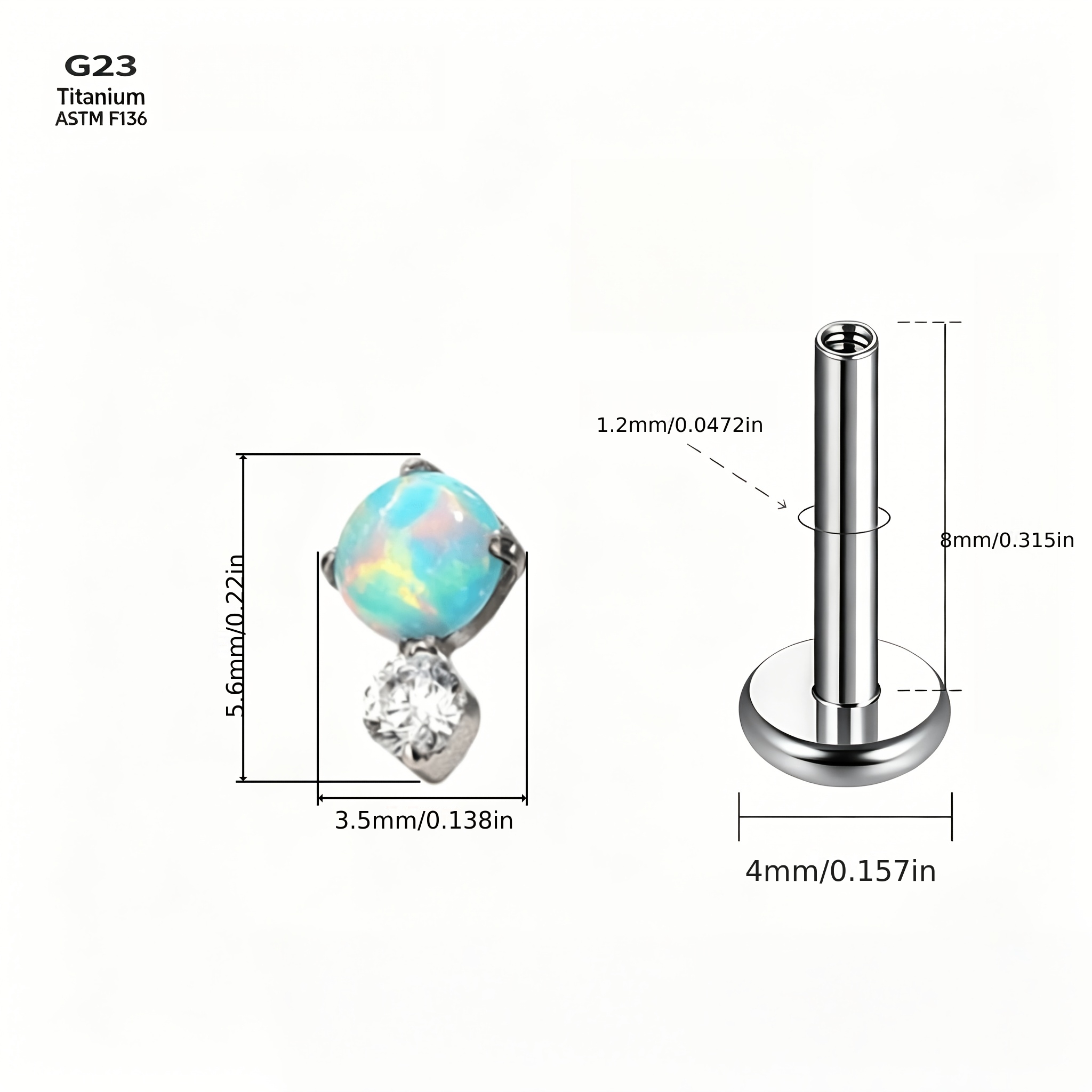 G23 Titanium Alloy Stud Earring with Blue Opal