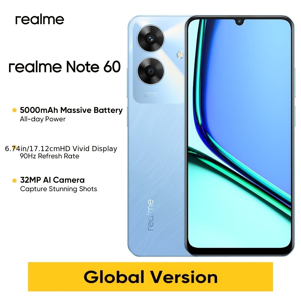 スマートフォン本体 Realme Note60 Unlocked 6GB+128GB ,4G LTE Realme Note 60 4G Marble Black 128GB + 6GB Dual-SIM Factory