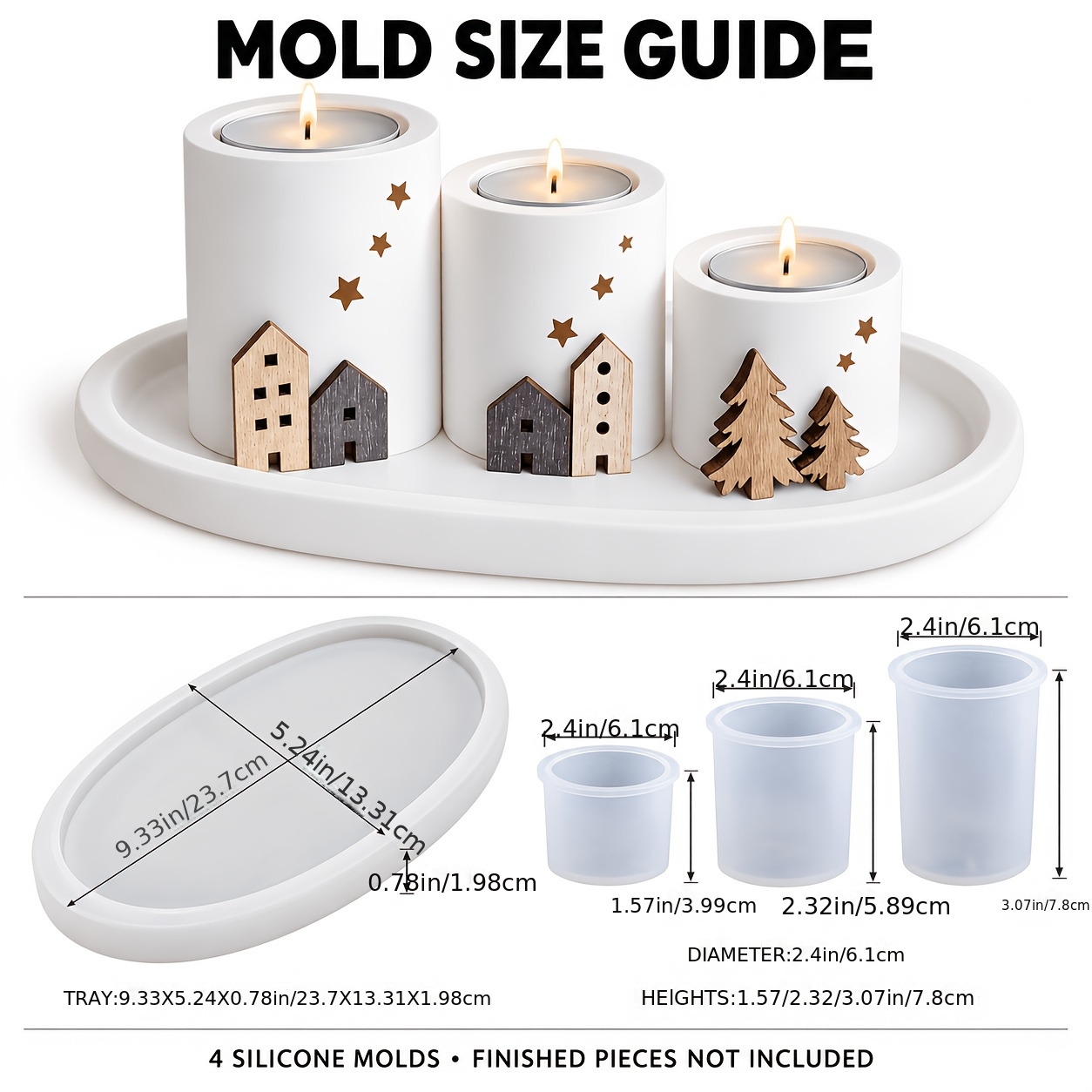 TEMU 4-tlg. Harz-Silikonform-Set für Weihnachtsdekorationsschalen, für Zuhause, Schreibtisch, Weihnachtsstimmungsdekoration, Bastelarbeiten,