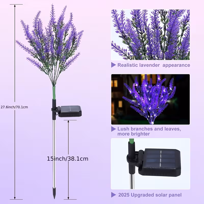 6 buc. lămpi solare cu flori de lavandă | lumini led florale artificiale pentru grădinii exterioare, semi-încastrată, abajur pvc, baterie reîncărcabilă cu Detaliile articolului 2