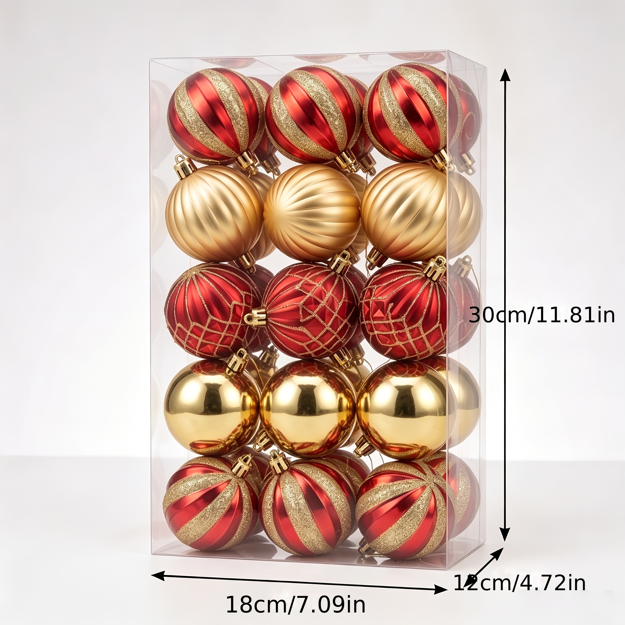 TEMU 2026 New 6cm Handmade Painted Christmas Ball Set Of 30pcs, Golden And Ball Set, High-quality Christmas Ball Home Christmas Tree Decoration Ball