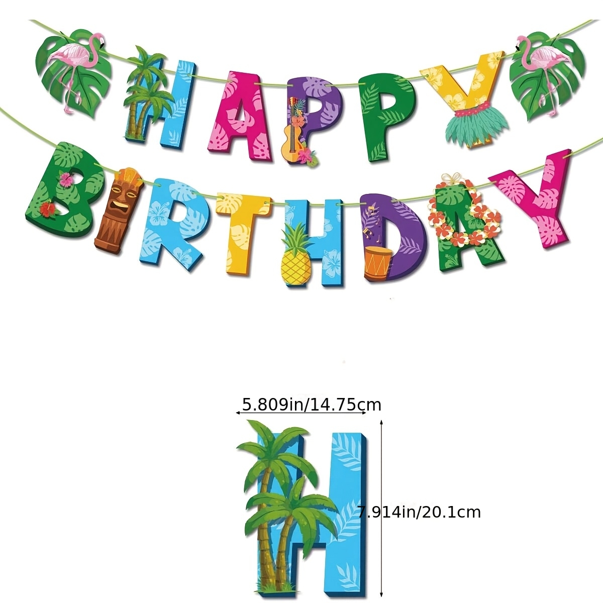 1pc Hawaiian Flamingo Palm Leaf Aloha Theme Birthday Banner | Holiday Party Decorations, Paper Material, English Language
