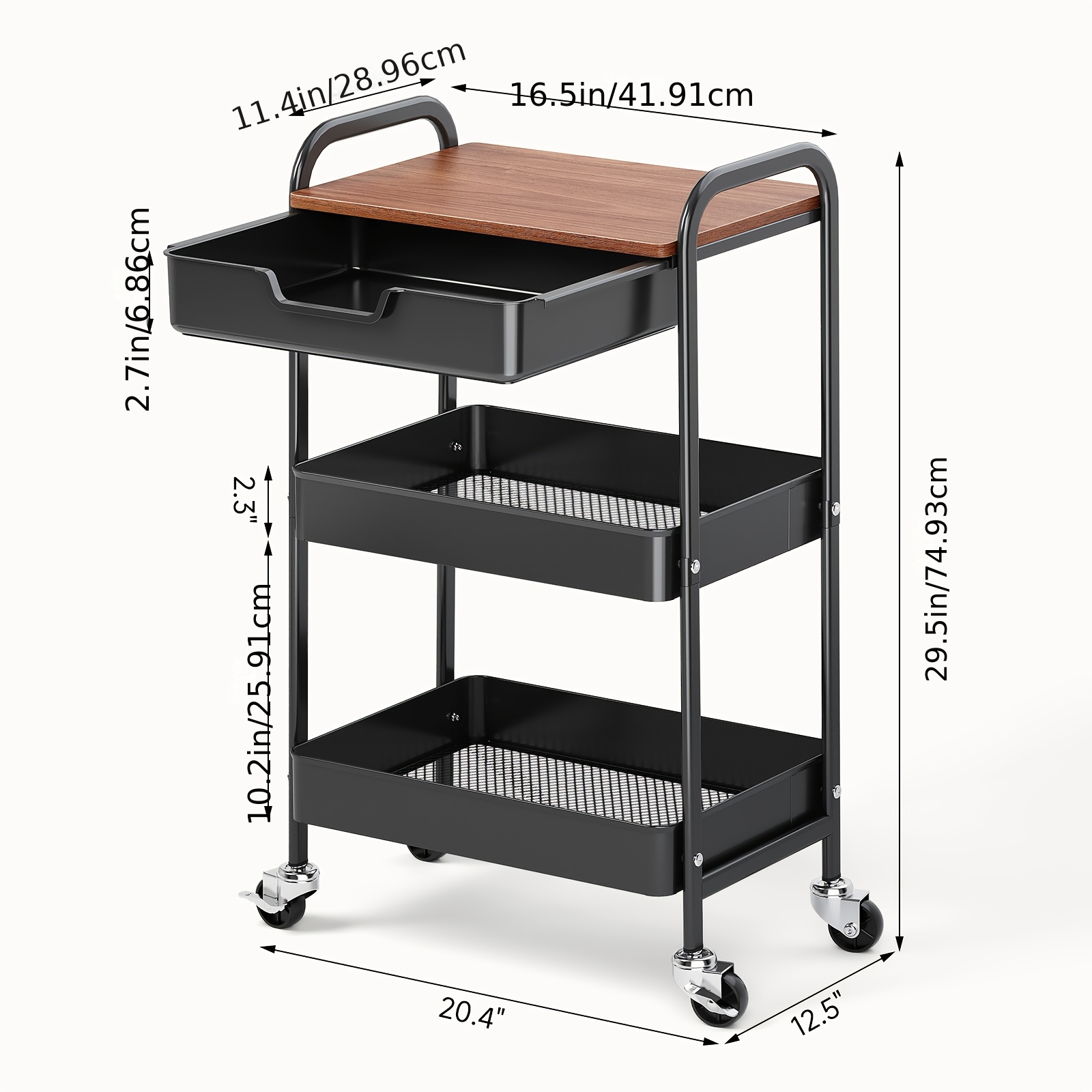TEMU 3-tier Metal Utility Rolling Cart Featuring A Drawer And Table Top, A White Storage Trolley For Kitchen Organization, Suitable For Office,