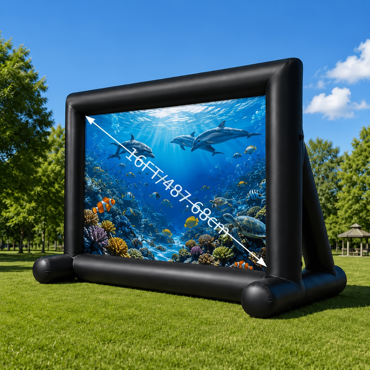 TEMU 16 Feet Inflatable Projector Screen Outdoor Inflatable Movie Screen With Air Blower Storage Bag, Up Blow Up Screen For Night, Theme Parties,
