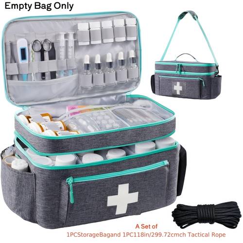 bolsa portátil de capa para guardar medicamentos, de , con correa de , juego de 2 piezas de botiquín de primeros auxilios de gran capacidad para exteriores y cuerda táctica, material oxford, para uso de emergencia en exteriores, camping y viajes (solo bolsa vacía)