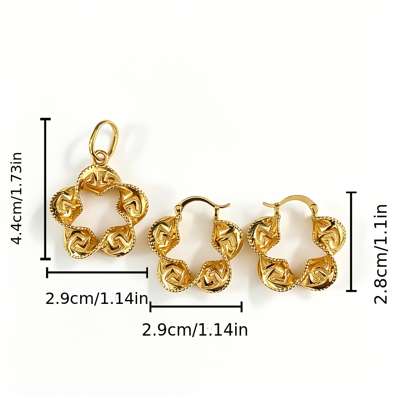 Retro Checkered Floral Pendant Necklace & Earrings Set