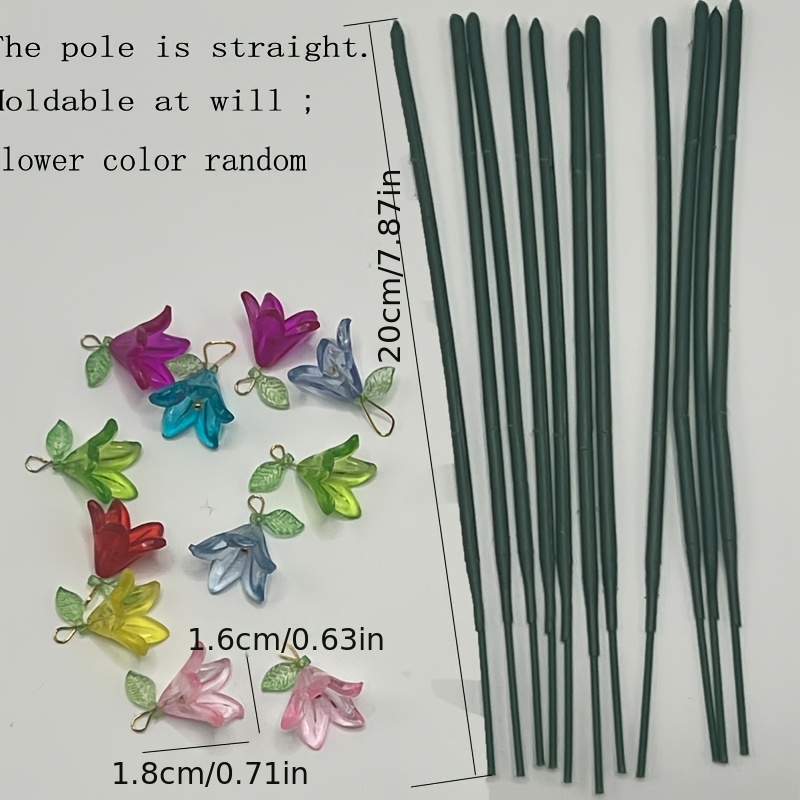 TEMU 【3D】 [3D] Ensemble de 11 pendentifs de couleurs aléatoires et 11 tiges, 11 piquets de jardin, fleurs de réalistes, scintillantes au soleil, mini