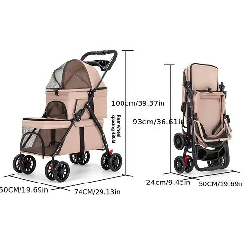 double layer pet stroller for small to medium dogs and cats large portable handcart foldable for outdoor walking