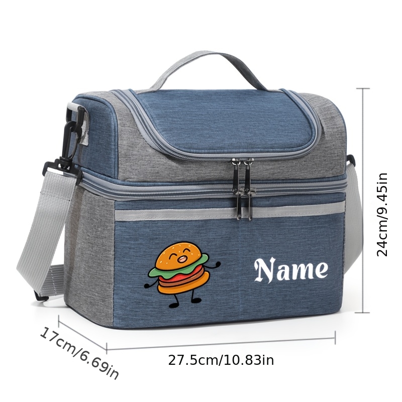 TEMU Customizable Name/text Double-layer Insulated Lunch Bag - Large Capacity Thermal Tote Bag For Storage, Suitable For Office, Travel - Includes