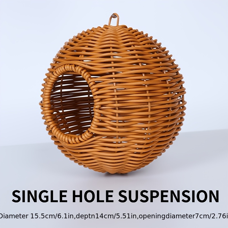 TEMU Rattan-style Plastic Woven Parrot Nest Suitable For Budgerigars, Cockatiels & Small/medium - Hanging Cage Nest With Built-in Frame, Washable
