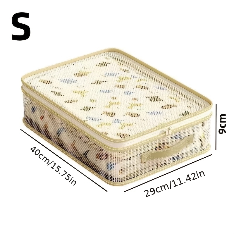TEMU 1pc 1pcs Suitable For Home Storage Bag - Large Capacity Foldable Beige Pvc Collapsible With Handle, Suitable For Clothes, Quilts, Bedding