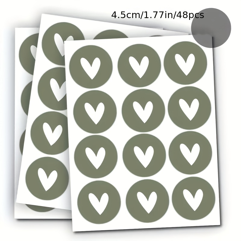 E-shop 48/96 Stück Runde Herz Aufkleber, 4,5x4,5cm Olivgrüne Dankeschön Etiketten Geeignet für Geburtstag, Hochzeit, Party Geschenkverpackung