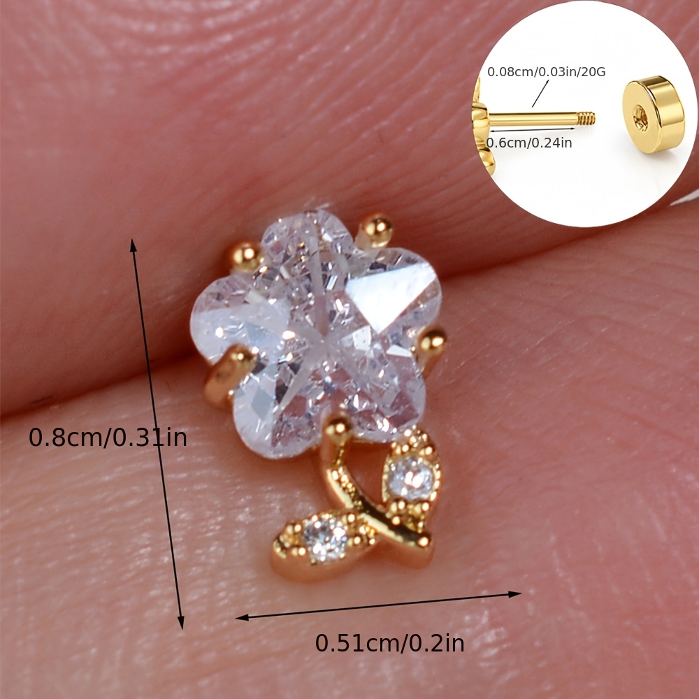 TEMU 1pc 20g Bar Real 18k Gold Plated Screw Back Mini Small Tiny Cartilage Earrings Stud For Women Multiple Piercings Flower 5a Zirconia Anti Tragus