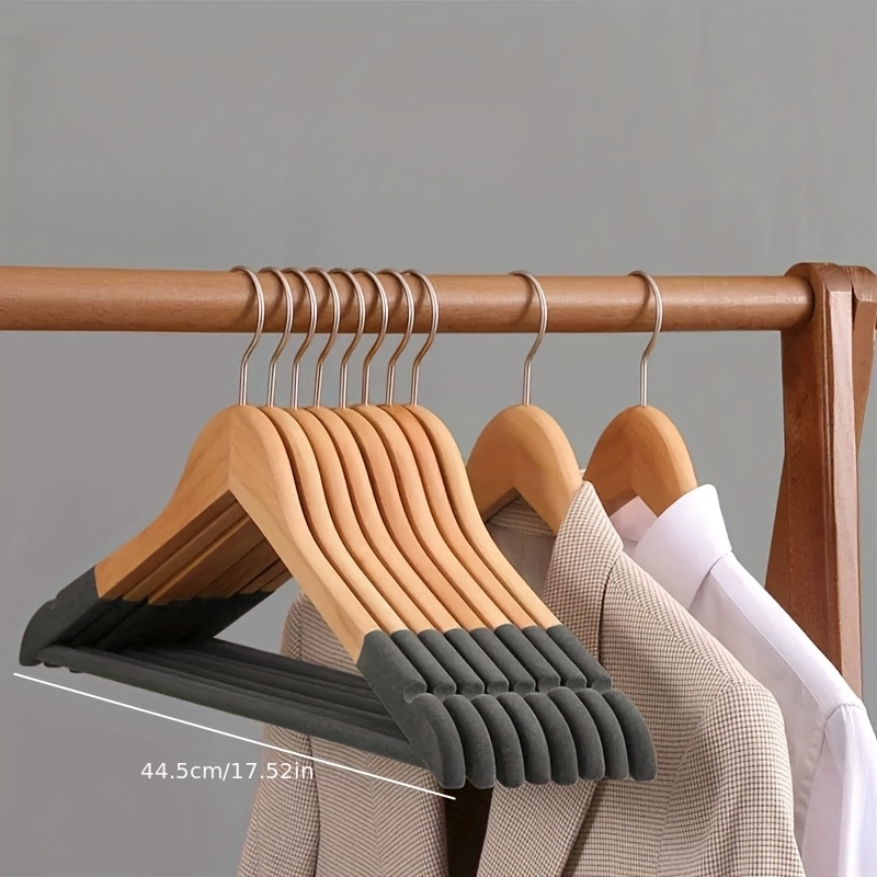8 High-Quality Velvet Wooden Hangers Made of Maple, Designed for Men'S Suits - Non-Slip Hangers - Luxurious Natural Wood And Velvet Hangers for Hanging Pants, Suits, Dresses, And Skirts - Featuring Non-Slip Chrome Hooks, Shoulder Notches