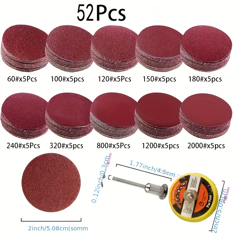 TEMU 52/102pcs 2-inch (50mm) Sanding Discs Pad Kit, 60-2000 Grit Abrasive Polishing Pads For Rotary Tool Sandpaper Accessories