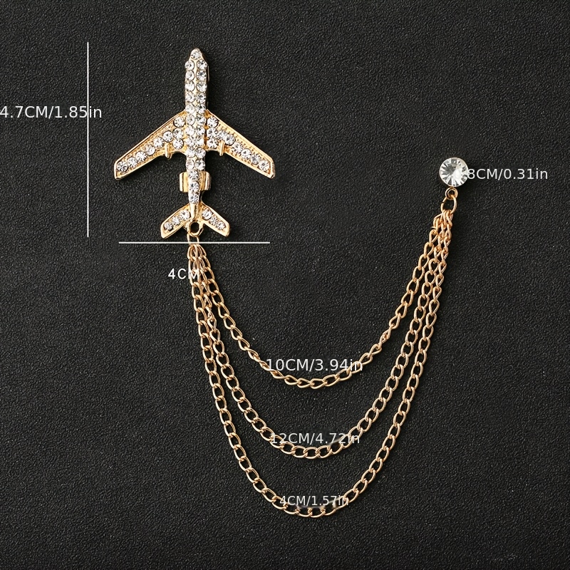 TEMU A High-end Korean Version Of A Shiny And Fashionable Men's Brooch, Airplane-shaped With Chain Tassel Alloy, Personalized, Exquisite, Versatile,