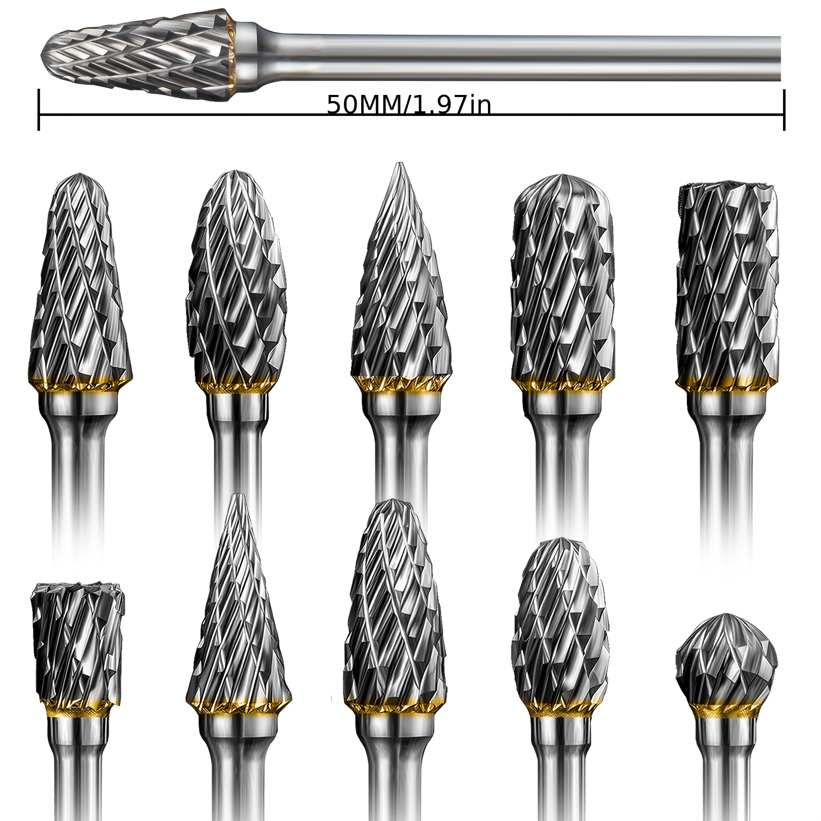 Image of 10pcs 1/8" Shank Rotary Burrs Set, Fits Rotary Tools & Drill Grinders For Wood Carving, Metal Engraving, Polishing And Diy Working