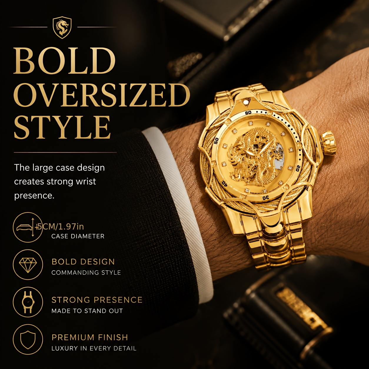 Men's Mechanical Dragon Skeleton Dial Bracelet Wristwatch