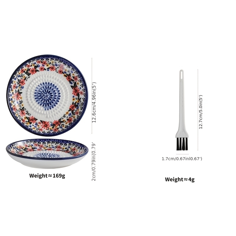TEMU Ceramic Grinding Plate And Cleaning Brush Set. Of Features Raised Designed For Manual Grinding Of Garlic, Ginger, Nuts, Spices
