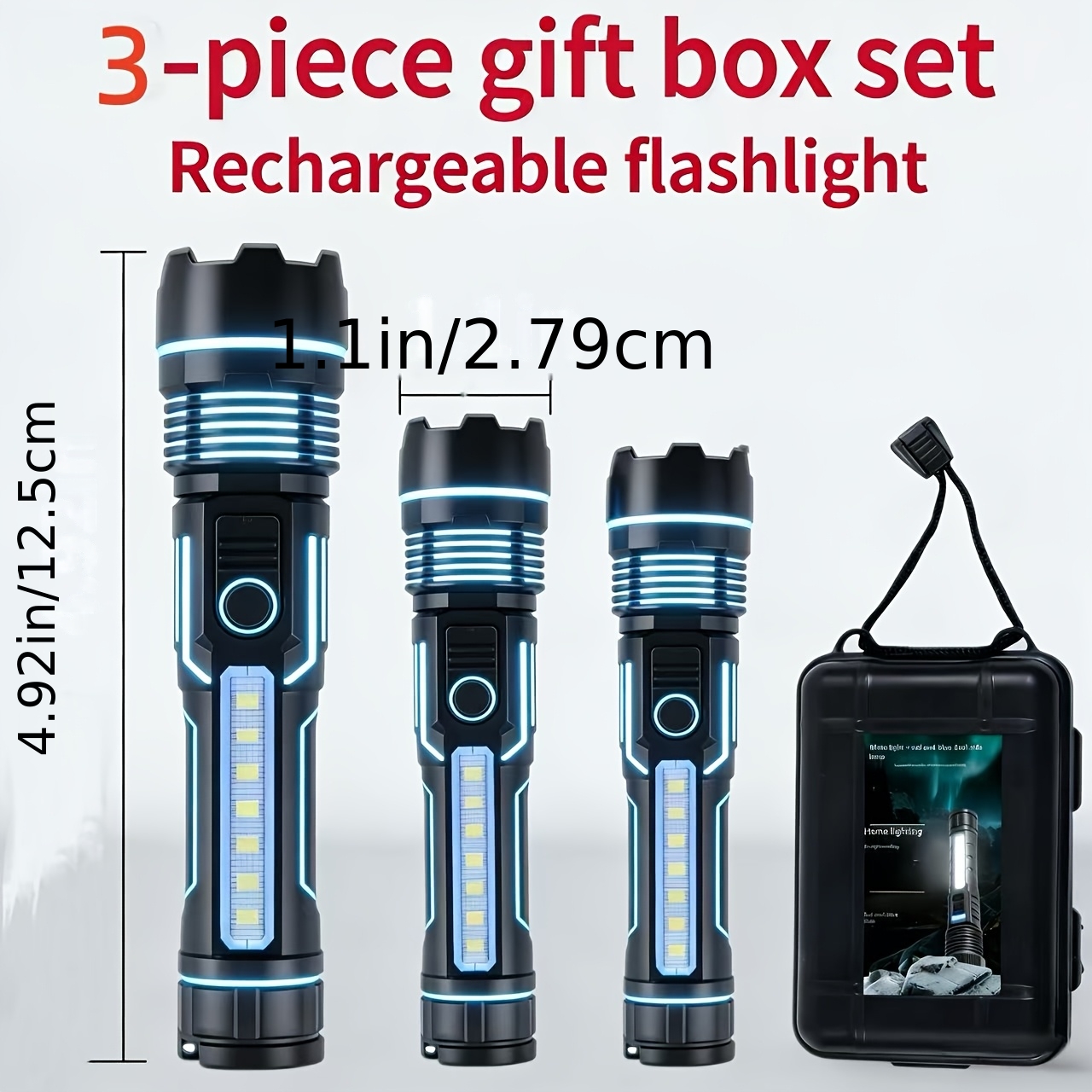 3-pack Led Flashlight With Gift Box Usb Charging Tactical Flashlight Led Flashlight, Flashlight, Adjustable Focus Fishing, , Camping And Hiking Emergency Essential, Holiday Gift