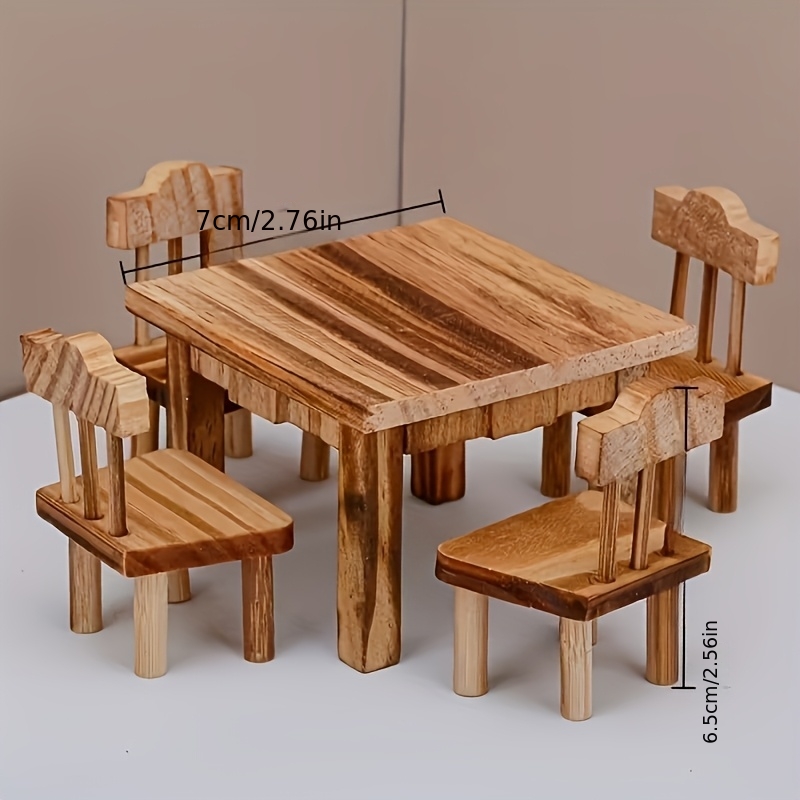 Miniature Wood Dining Table & Chairs Set for Dollhouse