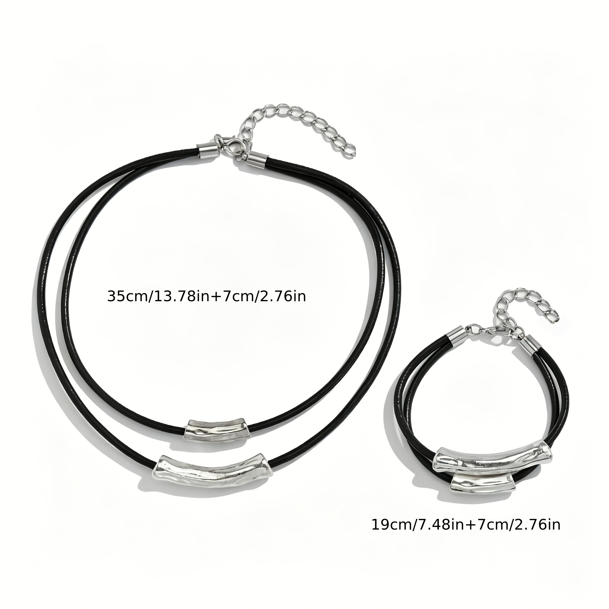 Punk Gothic Black Waxed Thread Necklace & Bracelet Set