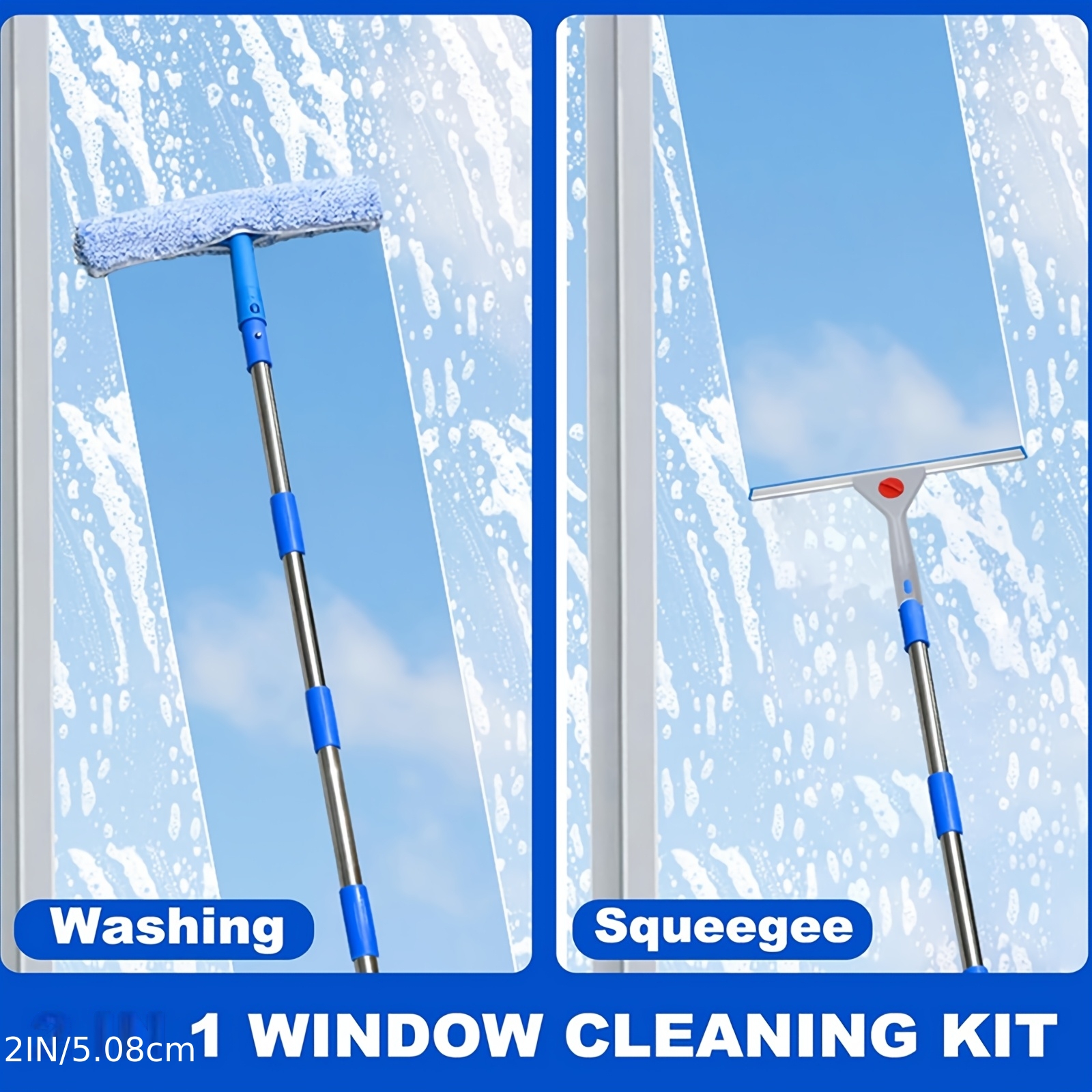 Window Cleaner Set 210cm Long Handle Window Squeegee With 2 X 35cm And 2 X 37cm Microfibre Scrubbers Combination Set Professional Shower Bathroom Window Window Squeegee Glass Door Cleaning
