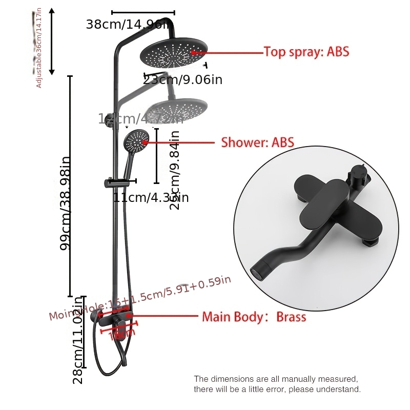 Black Shower Set with Brass Body for Bathroom Use