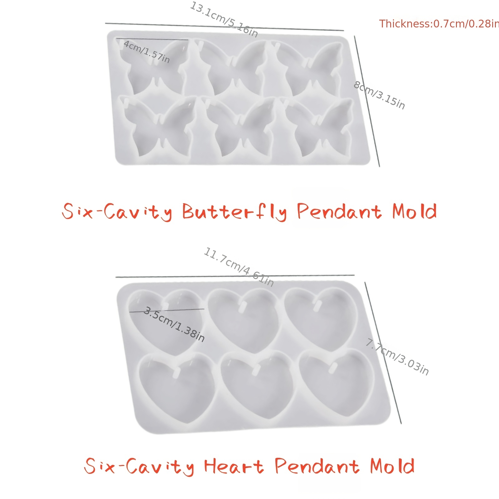 TEMU 12-cavity 2-set Heart Silicone Mold Crystal Epoxy Keychain Pendant Ornament Mold High Mirror Texture Easy Demoulding Mold Reusable High Tear