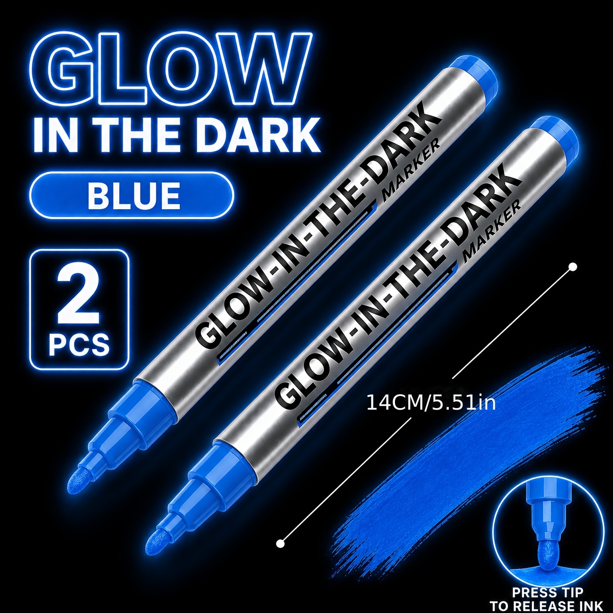 TEMU 2-pack -the-dark Graffiti Fluorescent Pens, Glow In The Dark Pens - 8 Colors Available, Perfect For Trendy Shoes, Figurine Models, Diy Coloring,