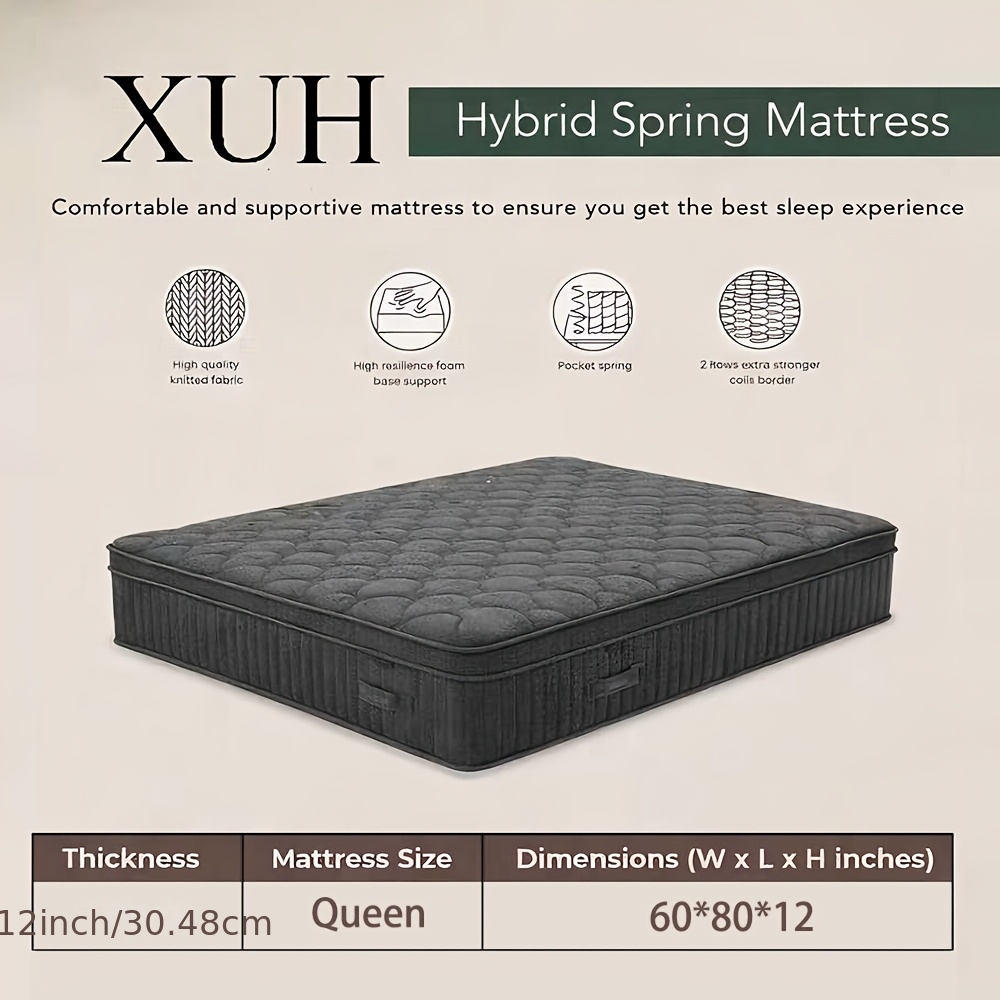 item picture inches 12 inch double full queen king size memory foam and spring   mattress medium firmness lumbar support suitable for home bedrooms and hotels   with pressure relief and sound insulation features   construction