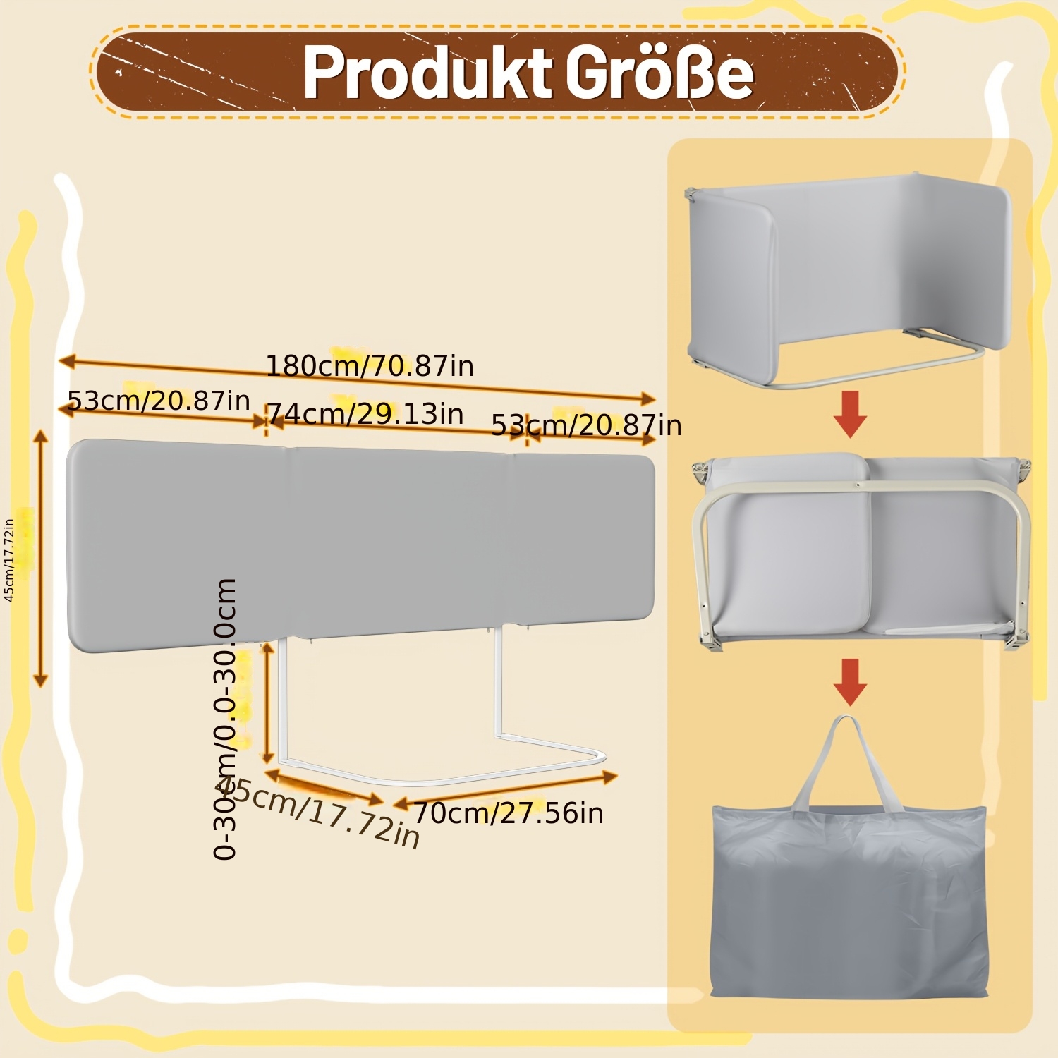 Image of 180cm Wide Bed Rail, Foldable Bed Rail, Bed Side Rail, Height-adjustable Bed Rail, Fall-prevention Bed Rail, Portable Travel Bed Rail, , With A Storage Bag, Gray