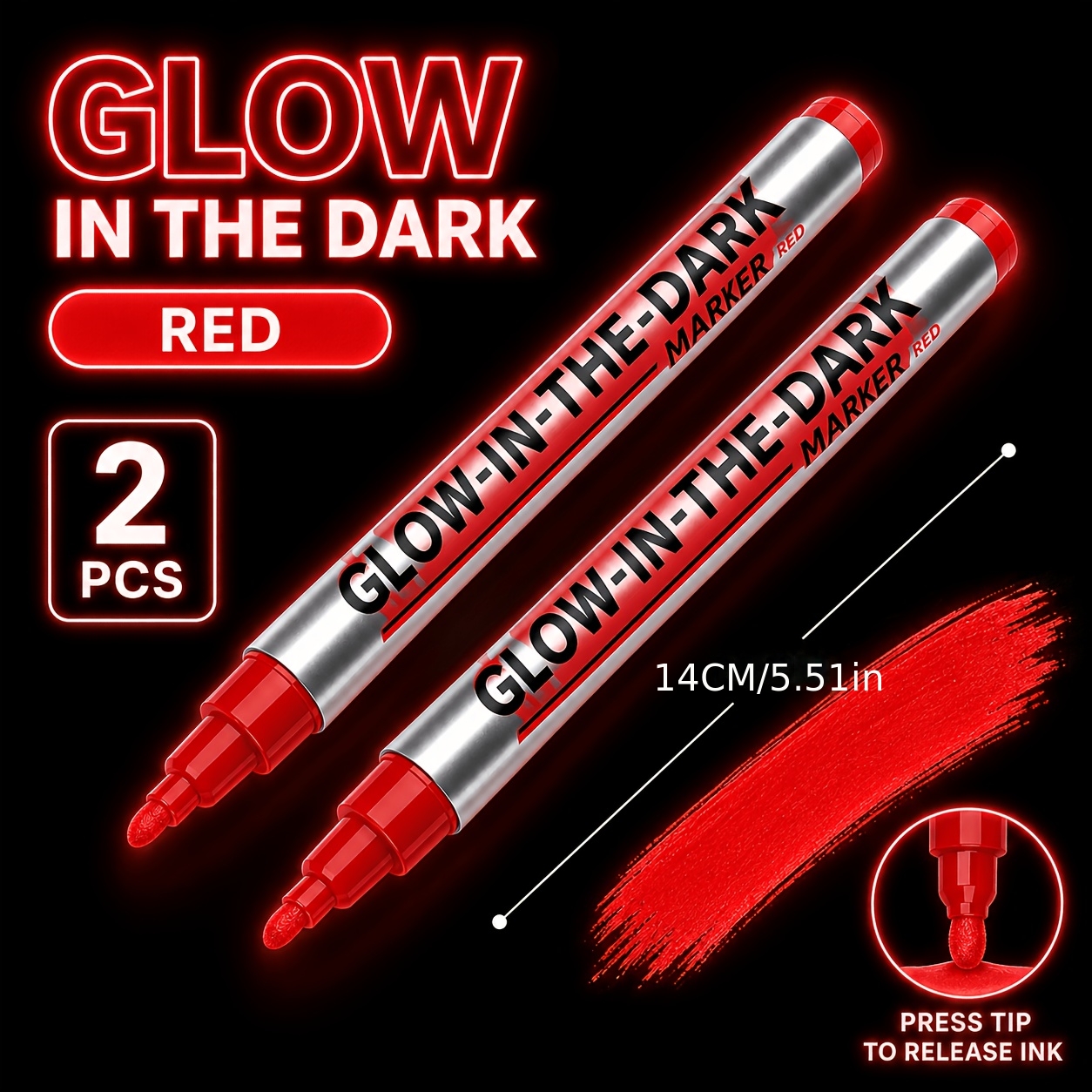 TEMU 2-pack -the-dark Graffiti Fluorescent Pens, Glow In The Dark Pens - 8 Colors , Perfect For Trendy Shoes, Figurine Models, Diy Coloring, And