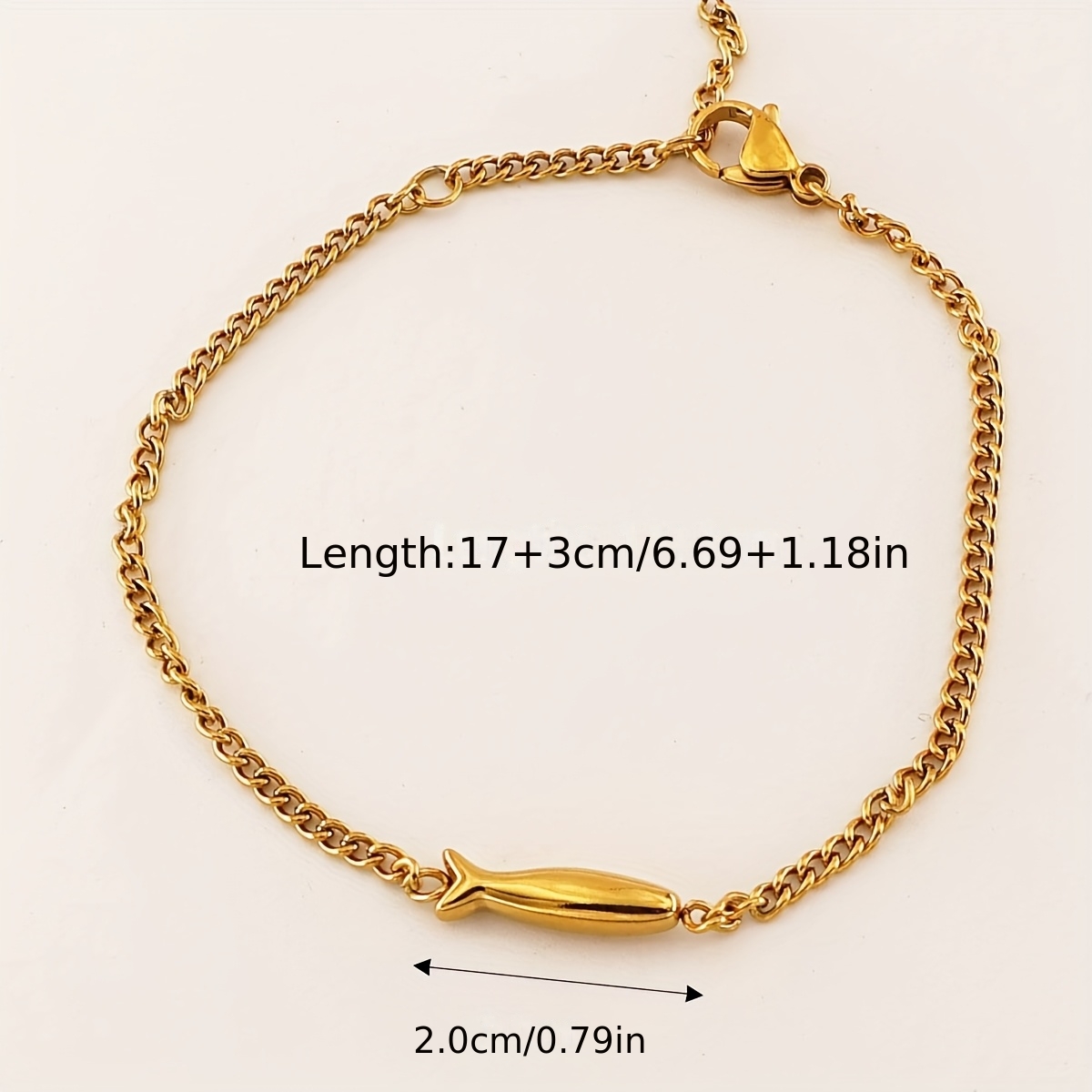 1pc 18k Golden Plated Golden-plated 304 Stainless -themed Elongated Small Fish Cuban Link Bracelet, Simple And Exquisite For Daily Men And Couples