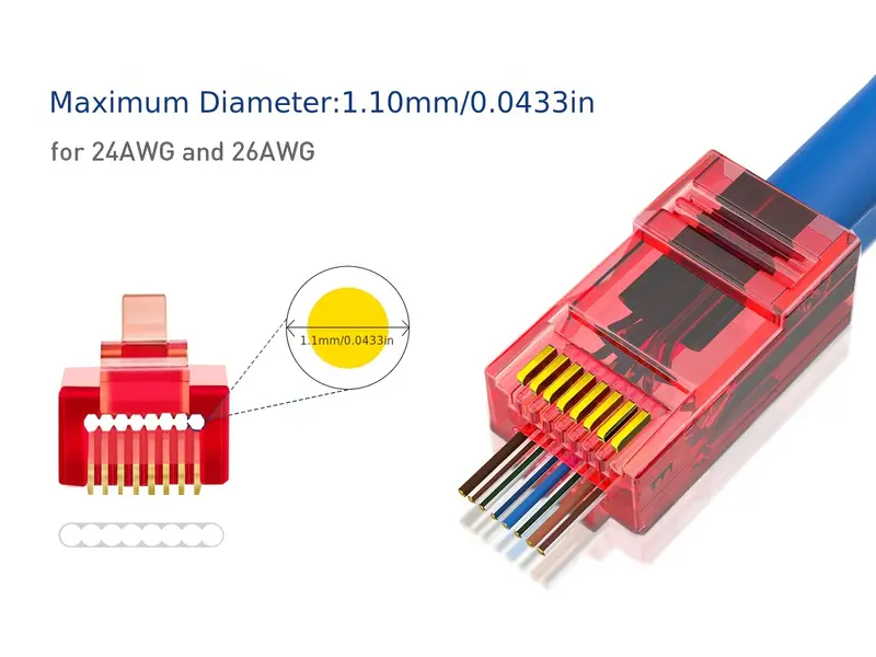 50pcs cat6 rj45 pass through connectors 10pcs color ez to crimp modular plug for solid or utp network cable Product details 2