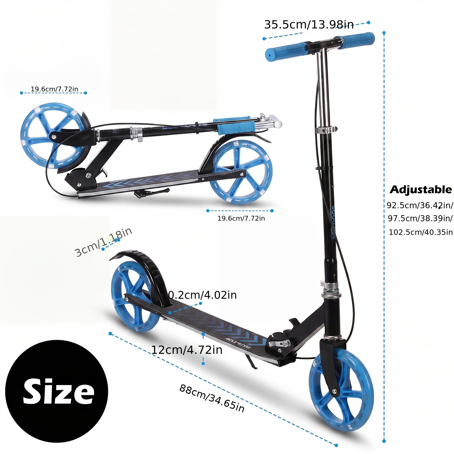 Folding Kick Scooter, Scooter With 3-level Adjustable Handlebar, Rear Foot Brake And Deck, Lightweight Sports Scooters For Adults