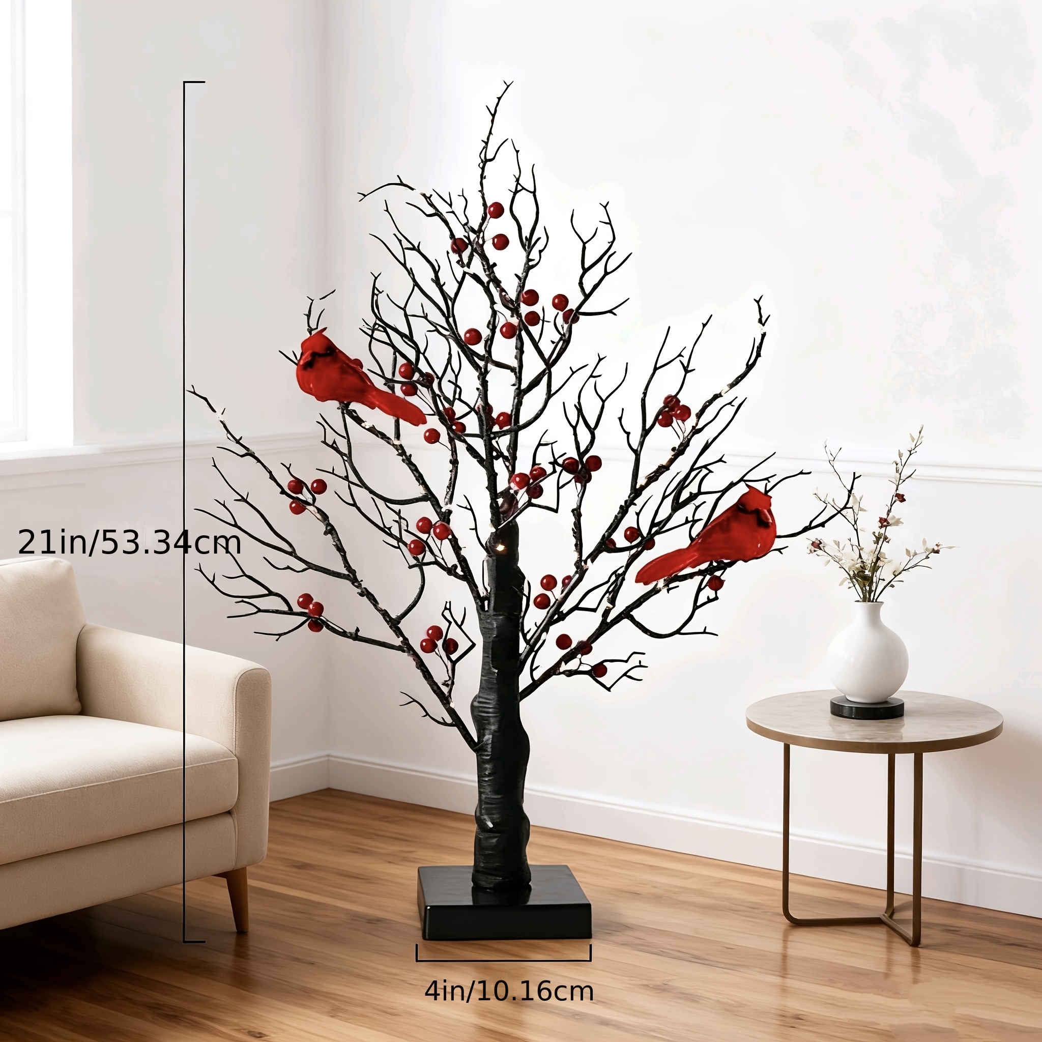 TEMU 2pcs 21-inch Black Artificial Birch Tree With Birds And 60 Copper Wire Led Lights, Usb/battery Operated (batteries Not Included), Suitable For