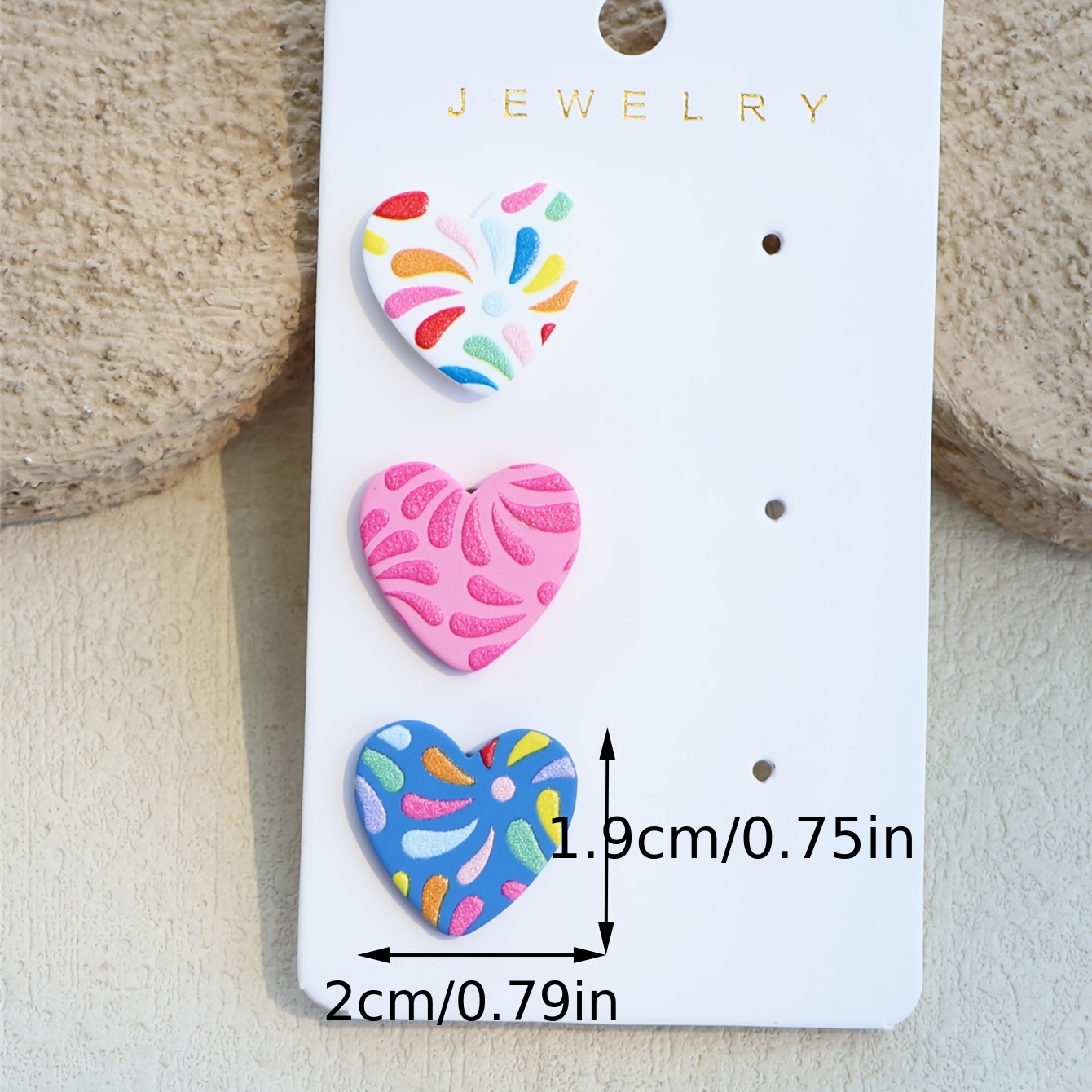 3-in-1 Multicolor Flower Print Clay Texture Heart Earrings